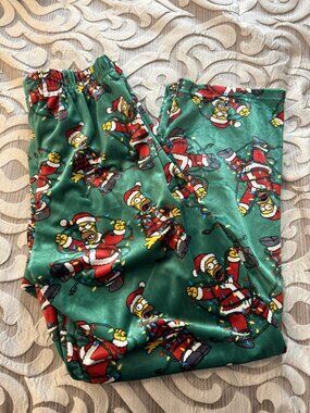 The Simpsons Pajama Pants Mens Medium Green Christmas Homer Santa Aeropostale